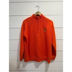 Vintage Lauren Ralph Lauren Crest Logo Sweater Quarter Zip Orange Medium Women